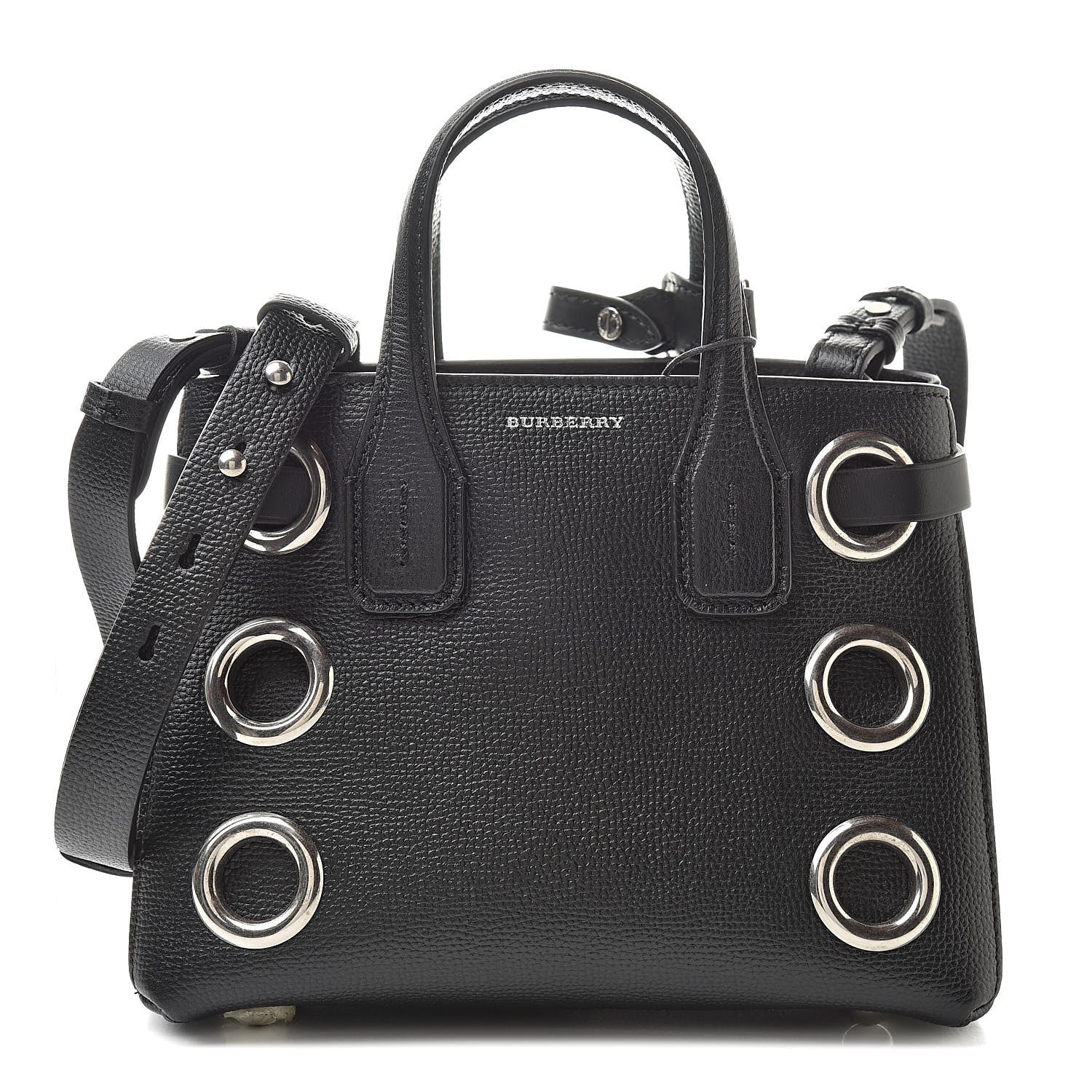 Burberry Grainy Calfskin House Check Grommet Baby Banner Tote Black 1 of 11