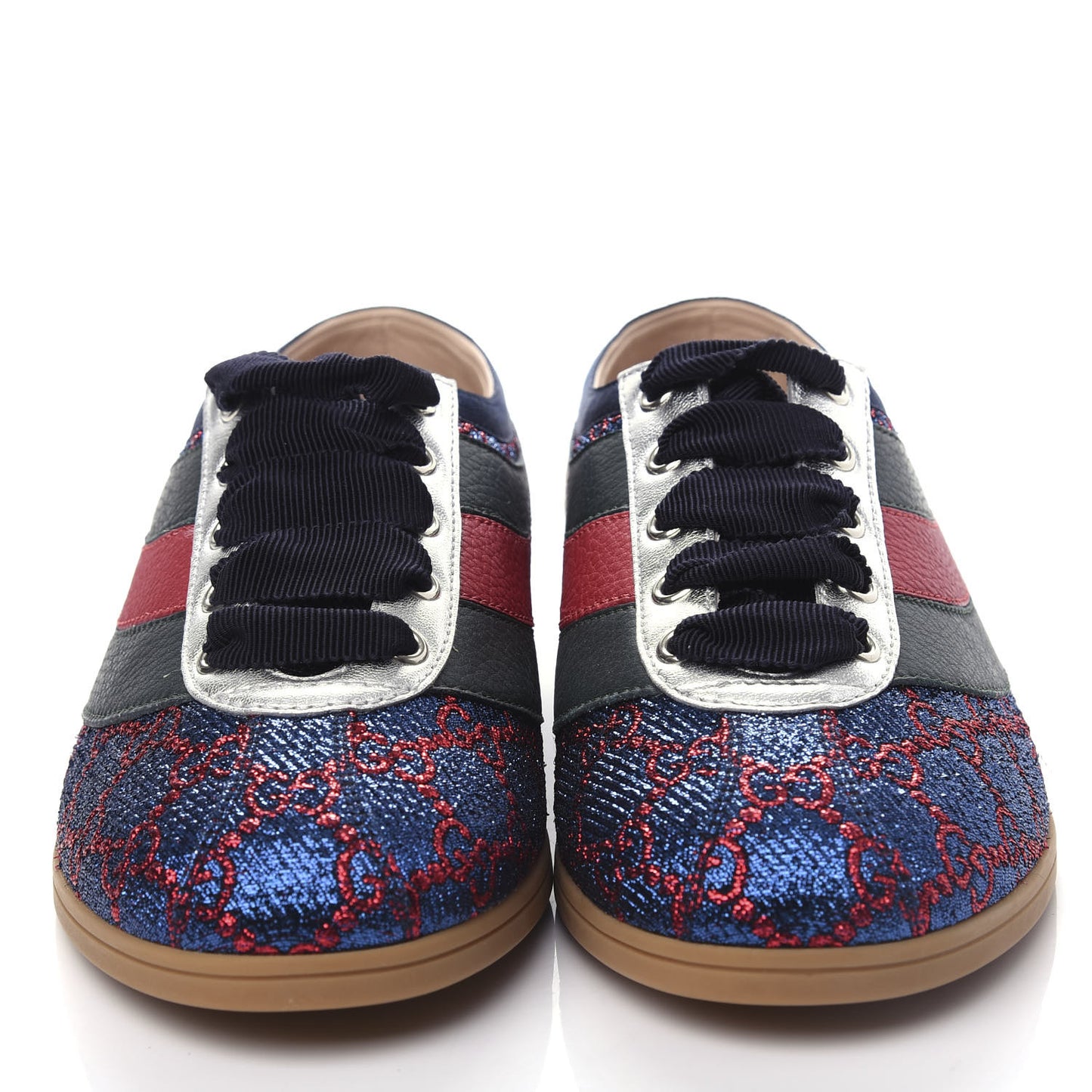 Lurex Calfskin Web GG Monogram Womens Falacer Sneakers 36 Iridescent Blue Iridescent Red Silver