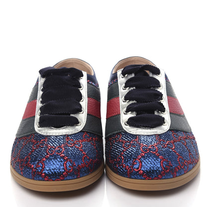 Gucci Lurex Calfskin Web GG Monogram Womens Falacer Sneakers 36 Iridescent Blue Iridescent Red Silver 5 of 11