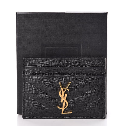 Saint Laurent Grain De Poudre Matelasse Chevron Monogram Credit Card Case Black 8 of 8