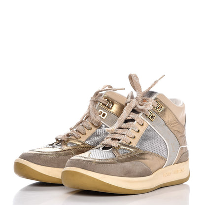 Louis Vuitton Metallic Calfskin Perforated High Top Sneakers 36.5 Gold Silver 3 of 12