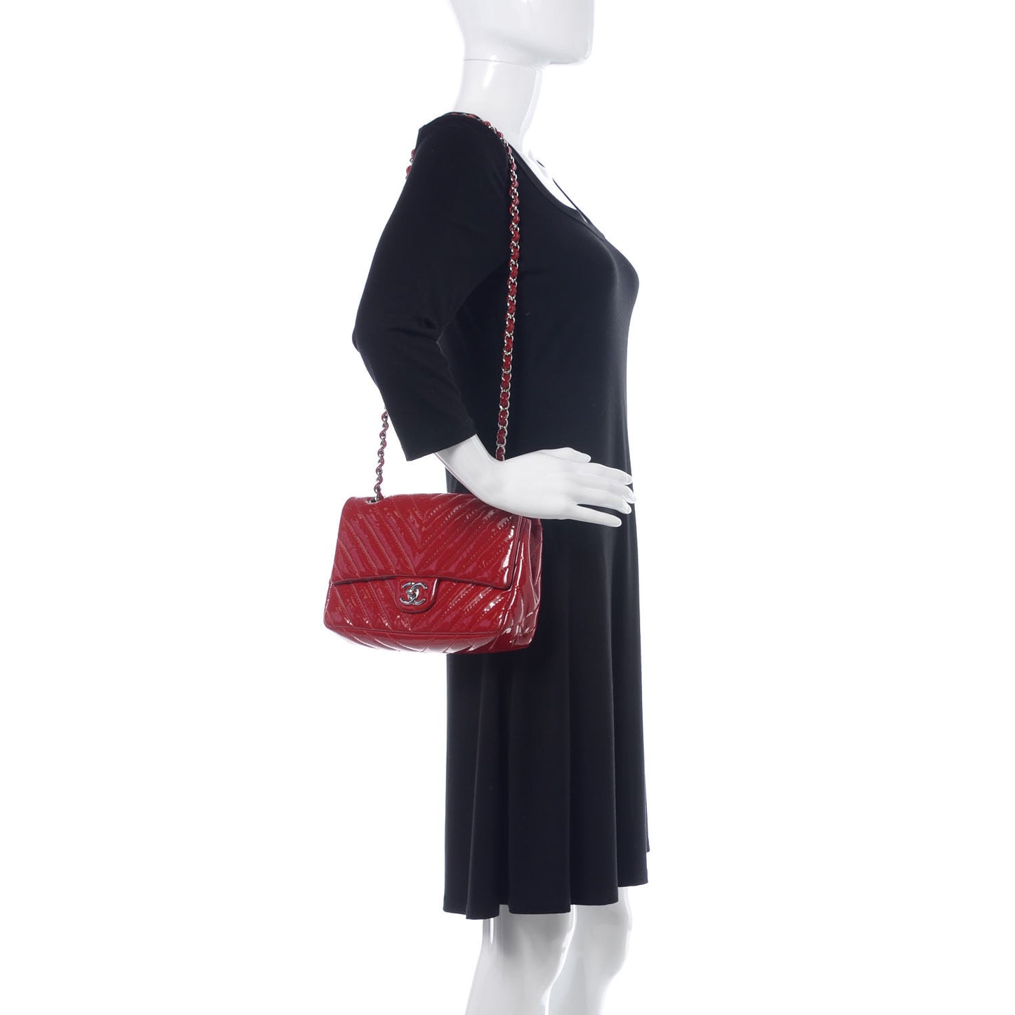 Patent Chevron Quilted Medium Single Flap Red
