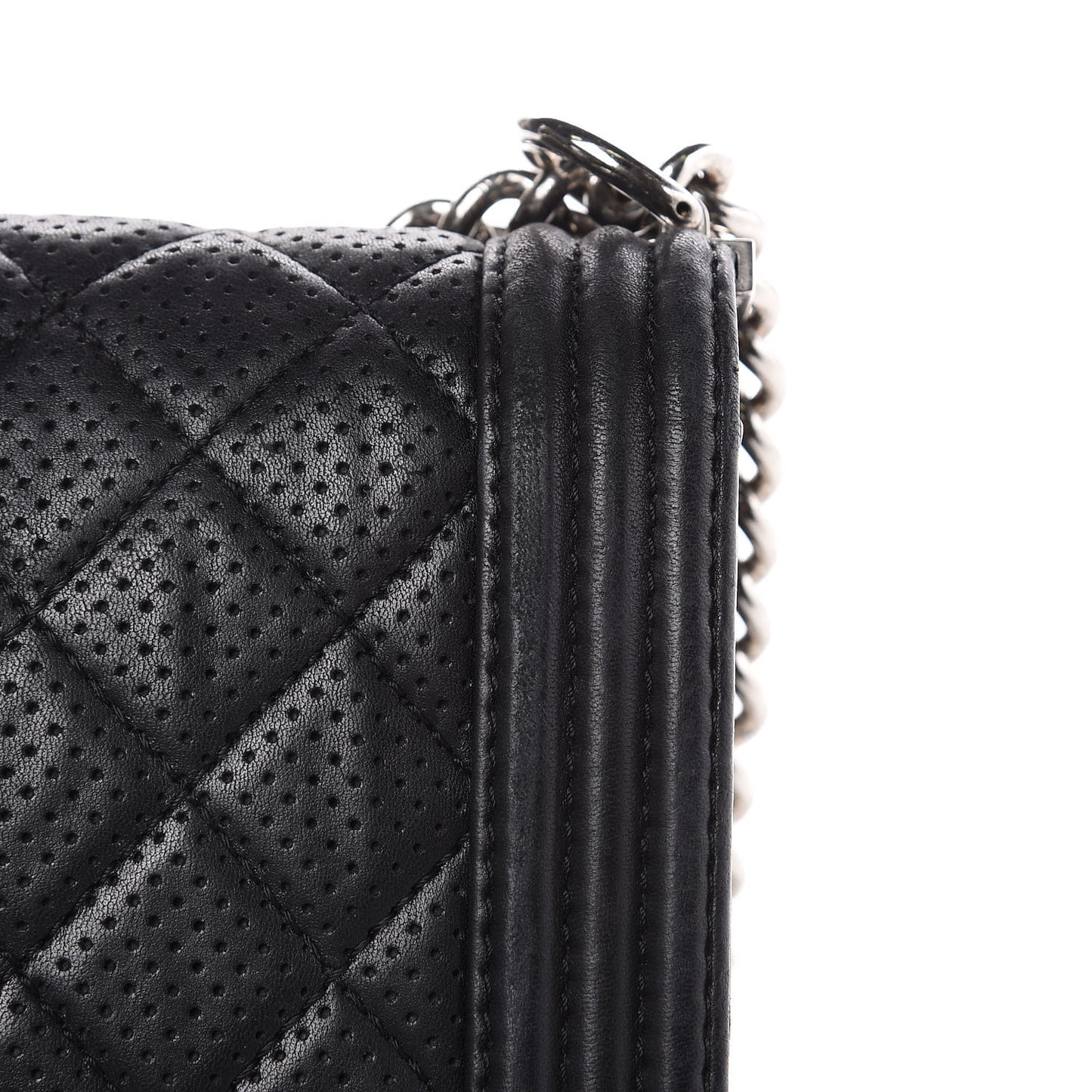 Perforated Lambskin Quilted New Medium Boy Flap Black