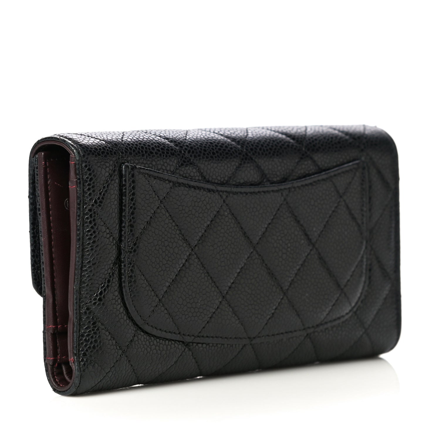 Caviar Quilted Long Flap Wallet Black