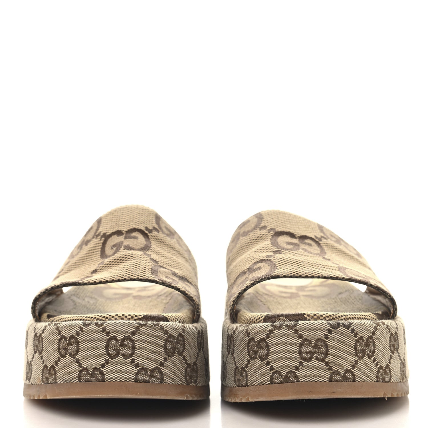 Gucci Monogram Maxi GG Angelina Platform 55mm Slide Sandals 38.5 Camel Ebony 3 of 9