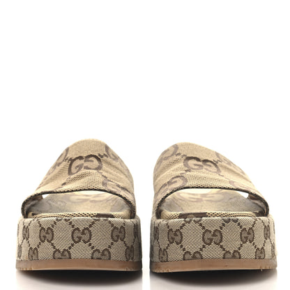 Gucci Monogram Maxi GG Angelina Platform 55mm Slide Sandals 38.5 Camel Ebony 3 of 9