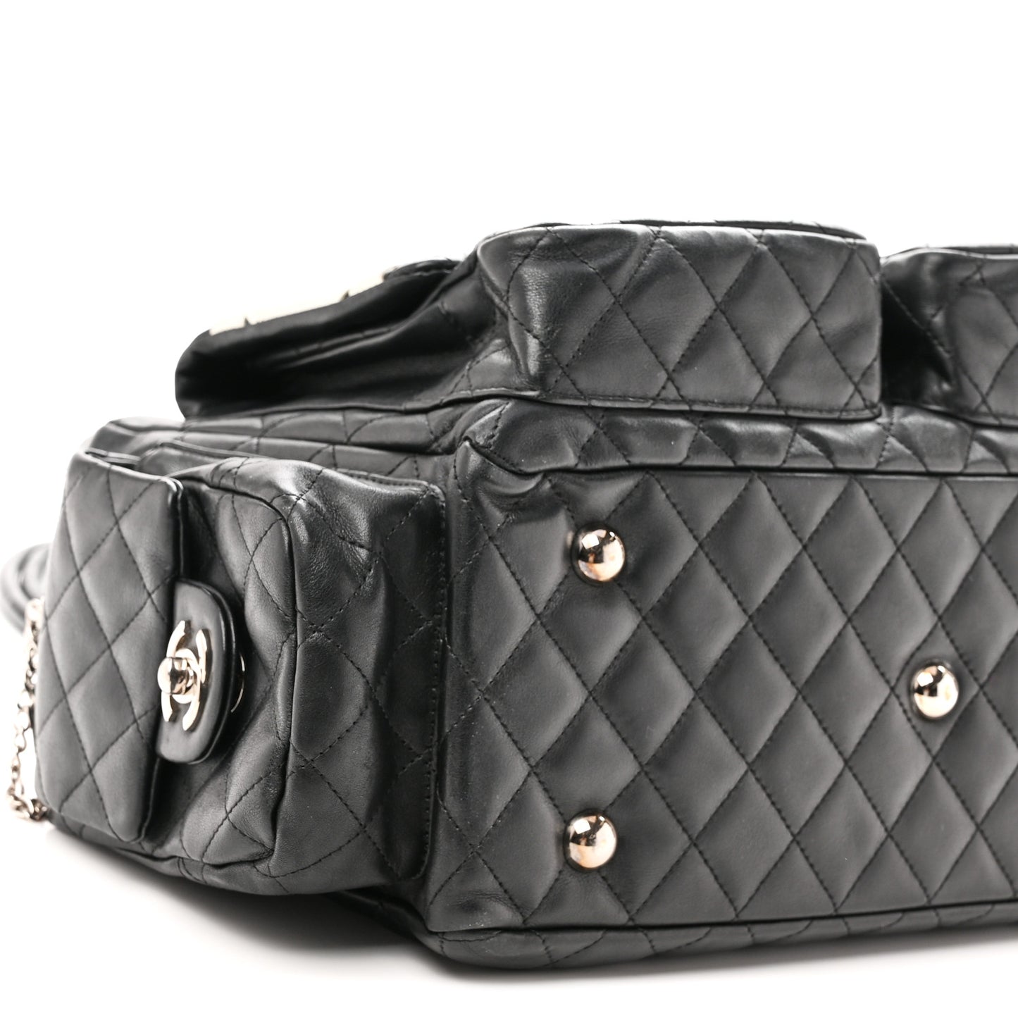 Calfskin Quilted Large Cambon Multipocket Reporter Black White
