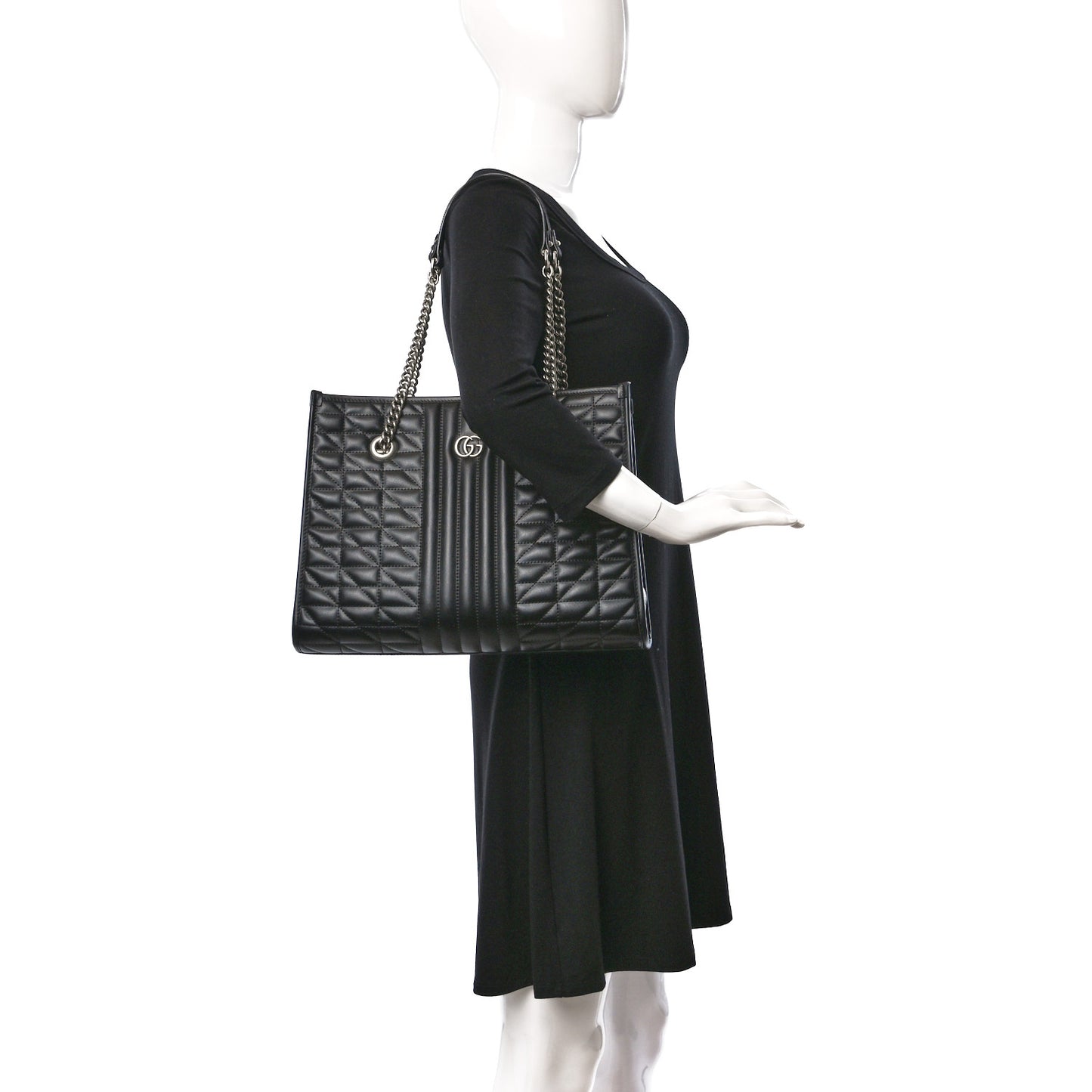 Calfskin Matelasse Aria Medium GG Marmont Shoulder Tote Black