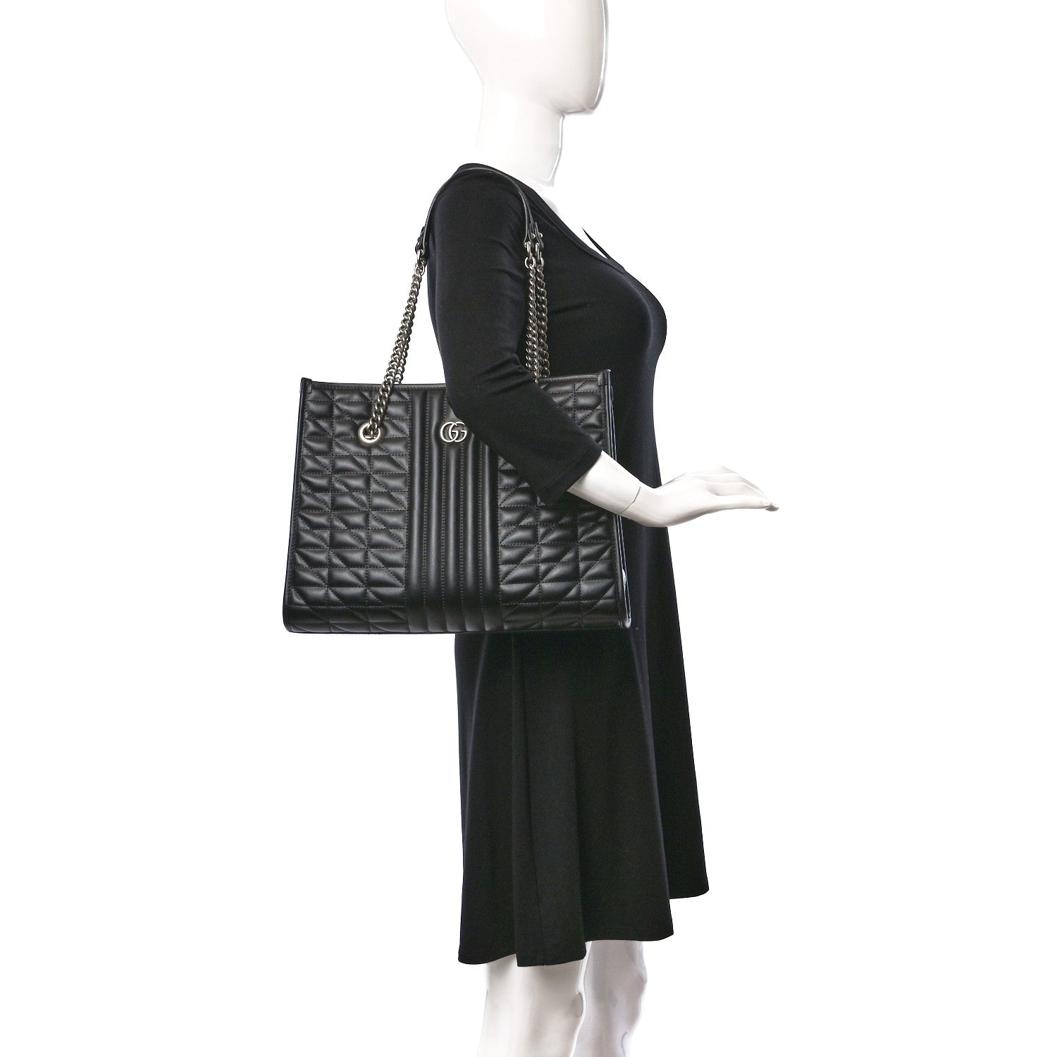 Gucci Calfskin Matelasse Aria Medium GG Marmont Shoulder Tote Black 2 of 8