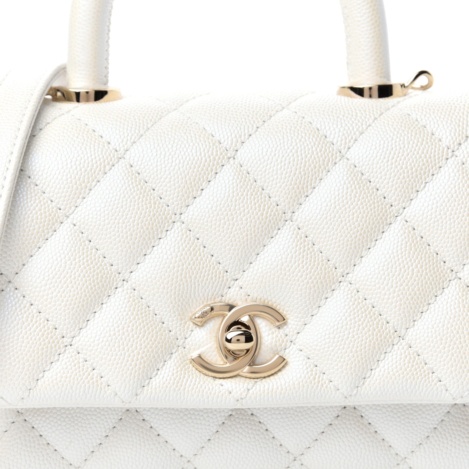 Chanel Iridescent Caviar Quilted Extra Mini Coco Handle Flap White 10 of 10