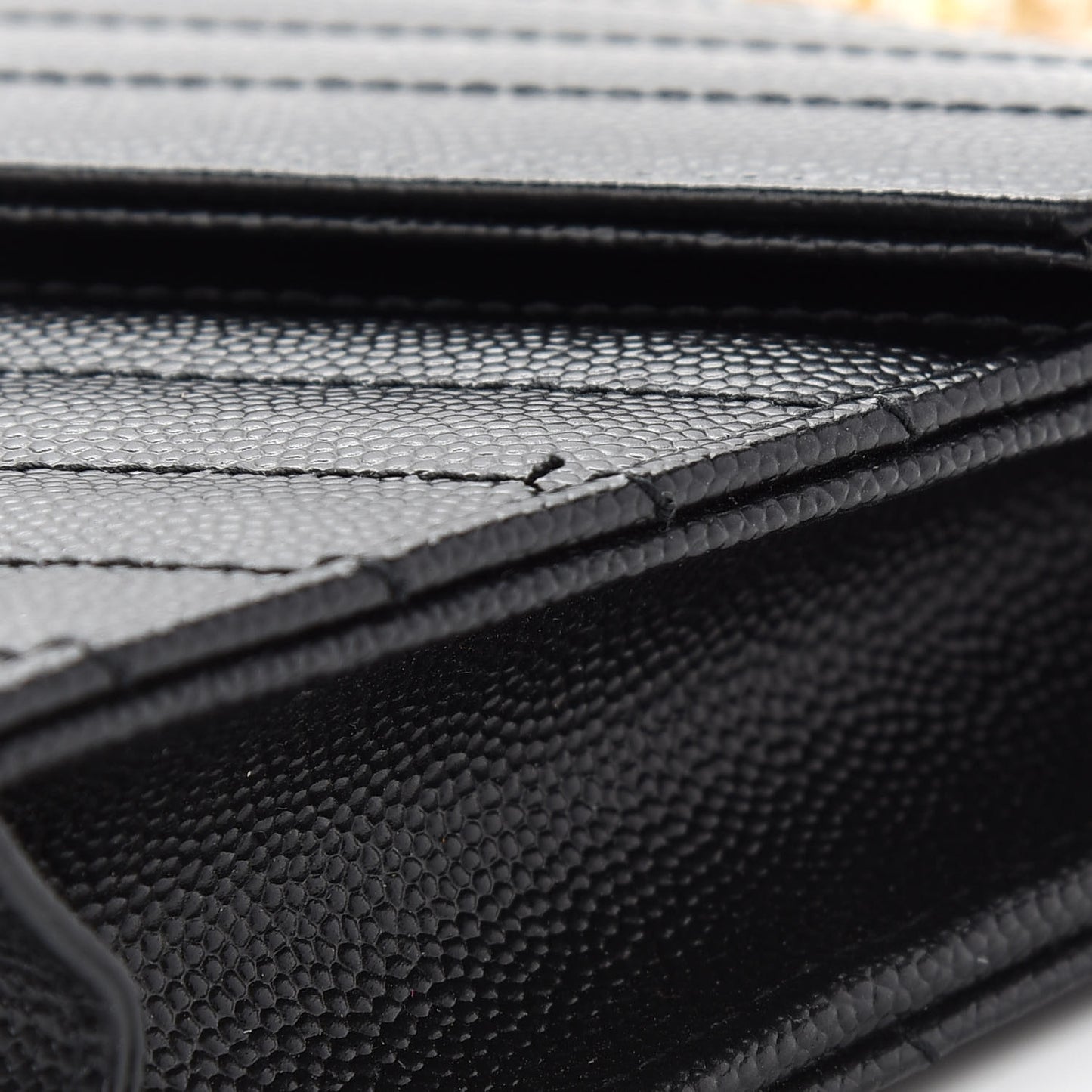 Grain De Poudre Matelasse Chevron Monogram Envelope Chain Wallet Black