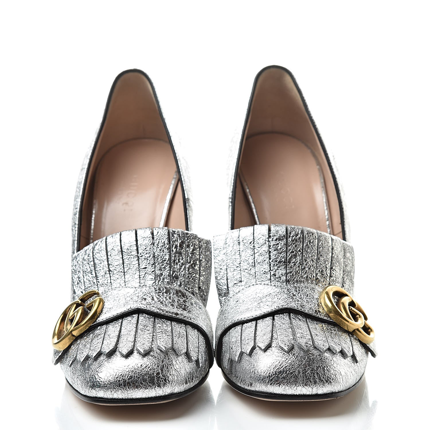 Gucci Galassia GG Marmont Fringe 105mm Loafer Pumps 37.5 Argento 2 of 10