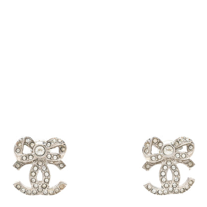 Chanel Crystal CC Bow Dangle Earrings Silver 1 of 5
