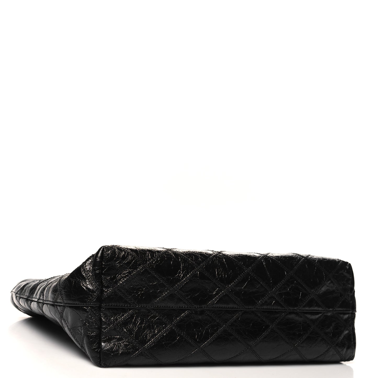 Crinkled Calfskin Quilted East West Shopping Tote Black