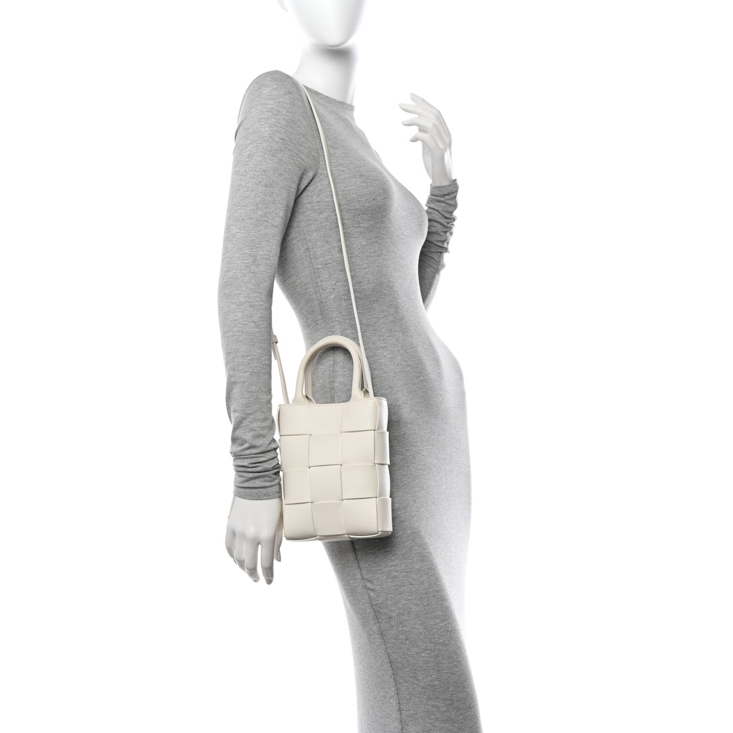 Lambskin Maxi Intrecciato Mini North South Cassette Tote White