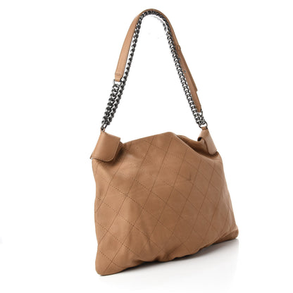 Chanel Calfskin Stitched Double Zip Hobo Beige 3 of 12