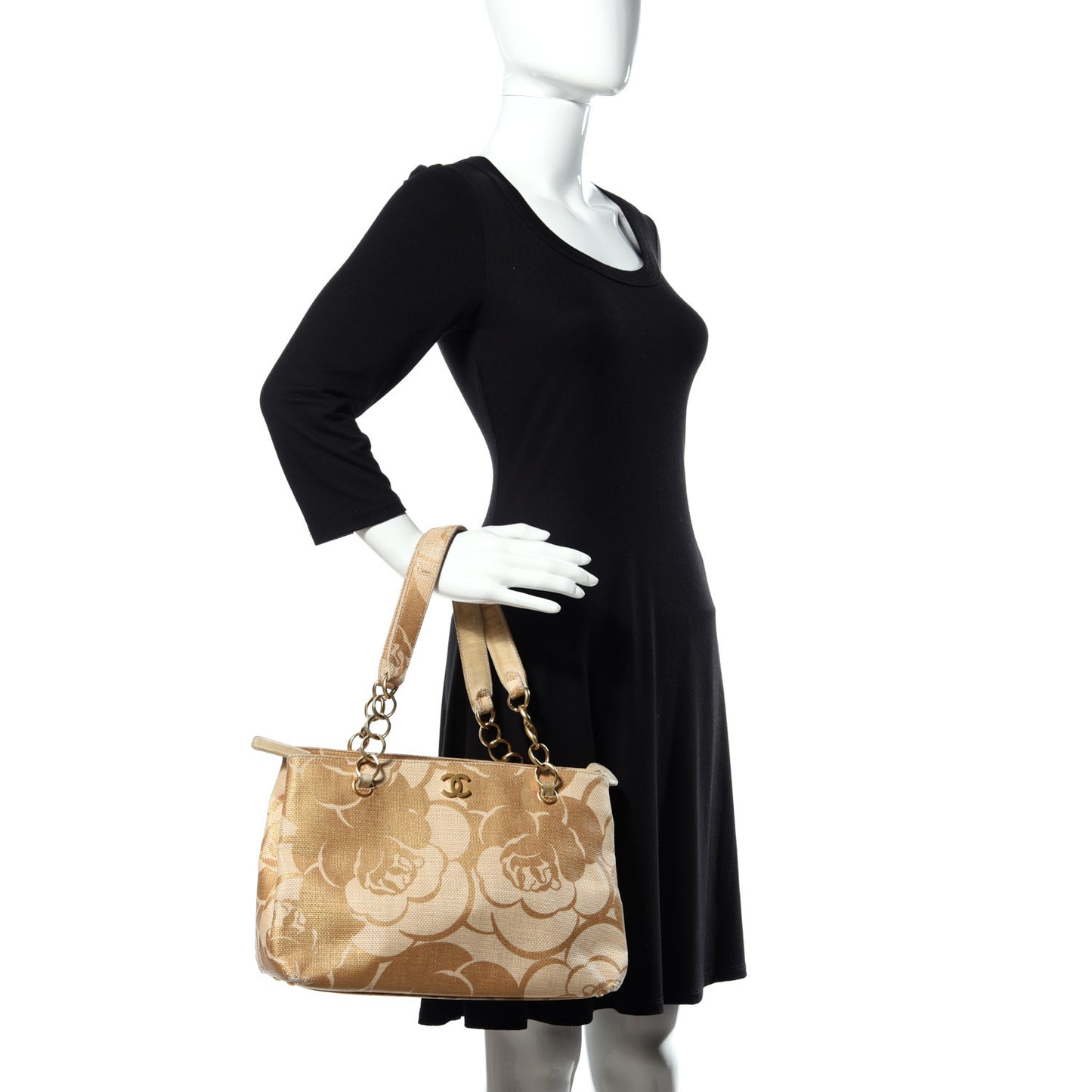 Canvas Camellia Printed Shoulder Bag Beige Grey