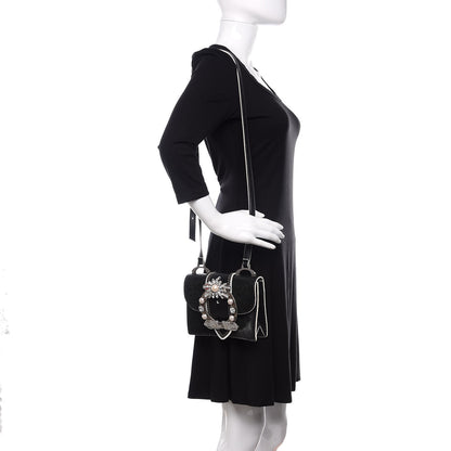 Miu Miu Embossed Lizard Calfskin Crystal Embellished Saint Lucertola Shoulder Bag Black 3 of 14
