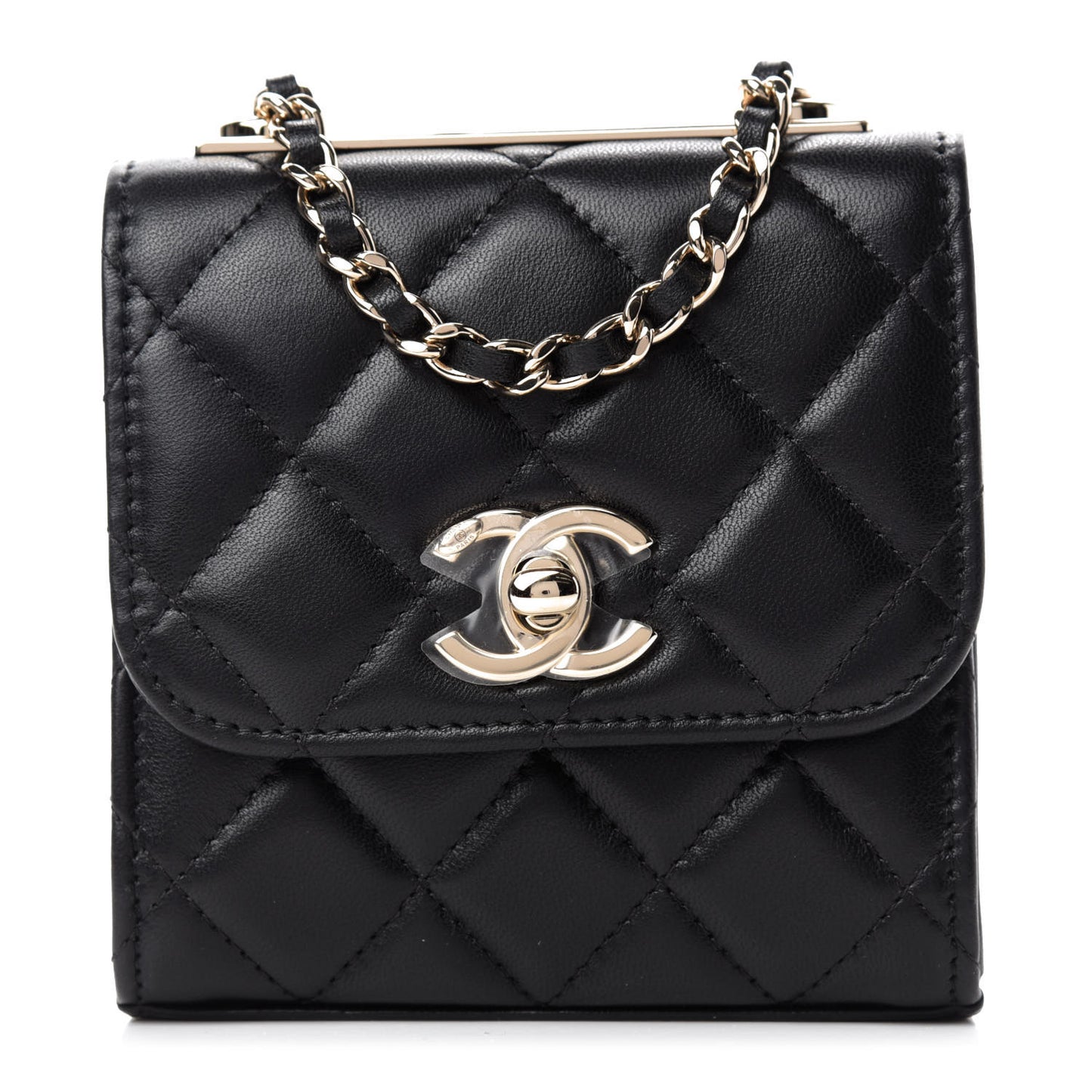 Lambskin Quilted Mini Trendy CC Chain Wallet Black