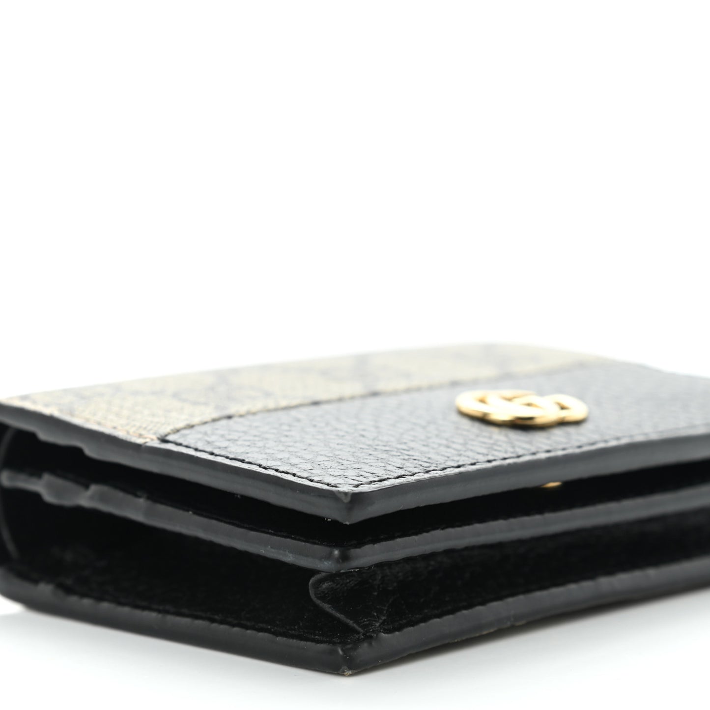 Dollar Calfskin GG Supreme Monogram GG Marmont Card Case Black Beige Ebony