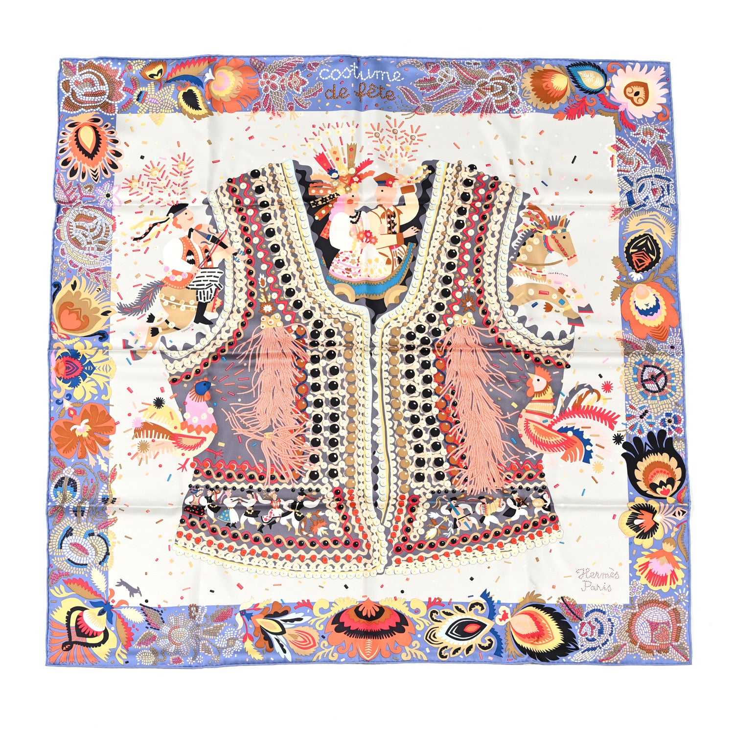 Hermes Silk Costume de Fete Scarf 90 Mauve Gris Perle Bois De Rose 1 of 4