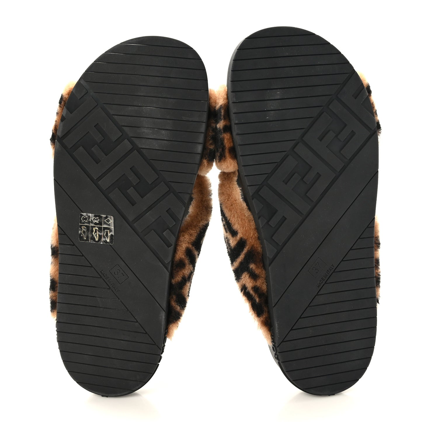 Shearling FF Fendi Feel Sandals 37 Tobacco Black