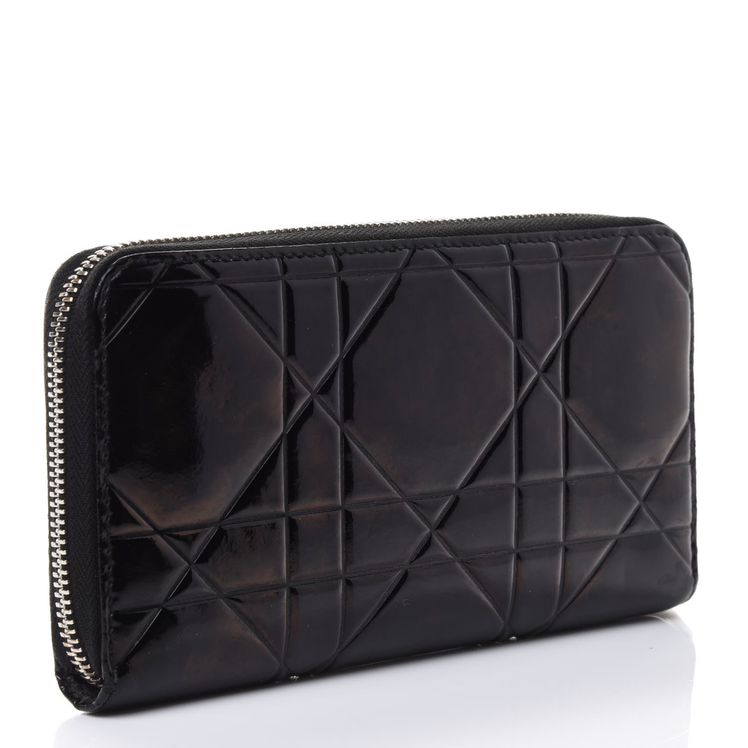 Christian Dior Patent Cannage Voyageur Zip Around Wallet Black 2 of 4