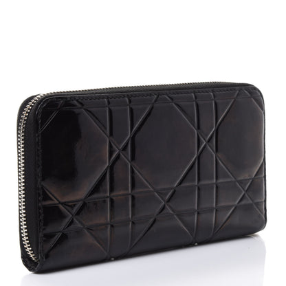 Christian Dior Patent Cannage Voyageur Zip Around Wallet Black 2 of 4