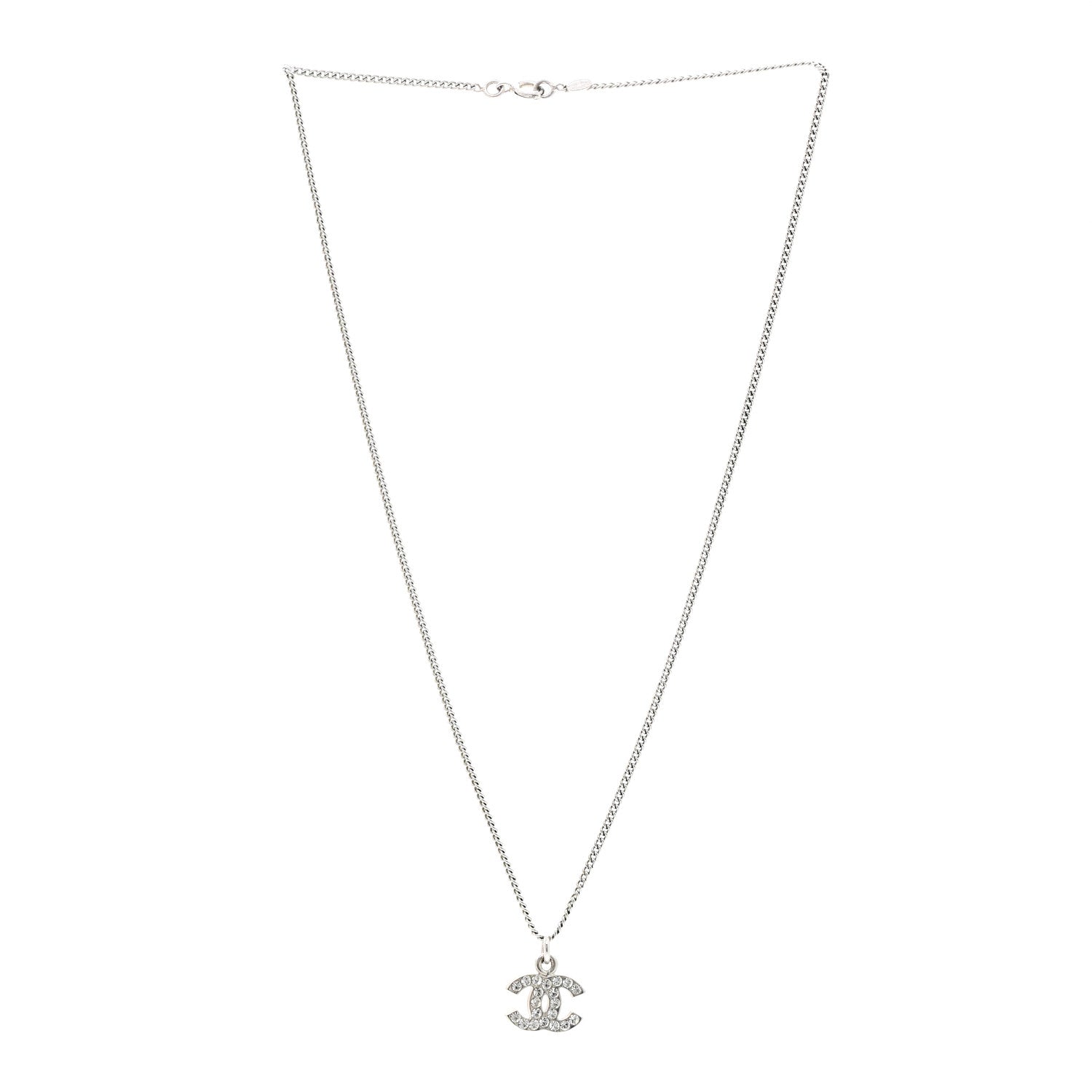 Chanel Crystal Timeless CC Necklace Silver 3 of 5