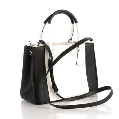 Prada Saffiano Lux Small Bi-Color Galleria Double Zip Tote Black White 3 of 7