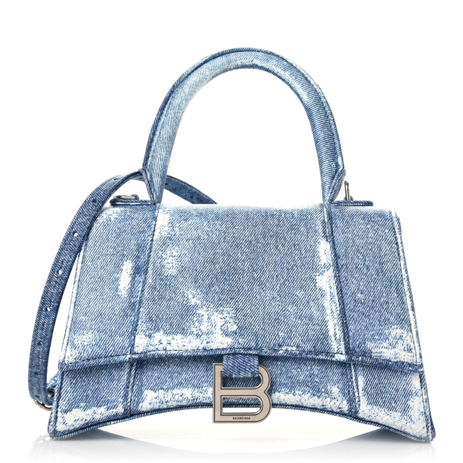 Balenciaga Nappa Denim Printed Small Hourglass Top Handle Bag Denim Blue 1 of 12