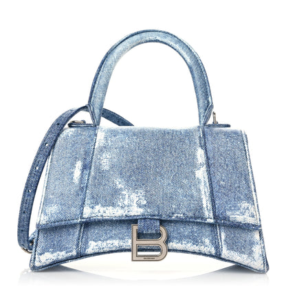 Balenciaga Nappa Denim Printed Small Hourglass Top Handle Bag Denim Blue 1 of 12