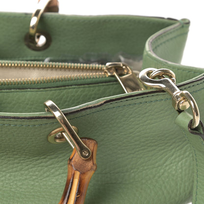 Gucci Pebbled Calfskin Medium Bamboo Shopper Tote Green 14 of 15