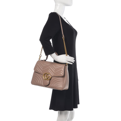 Gucci Calfskin Matelasse Medium GG Marmont Top Handle Shoulder Bag Porcelain Rose 2 of 9