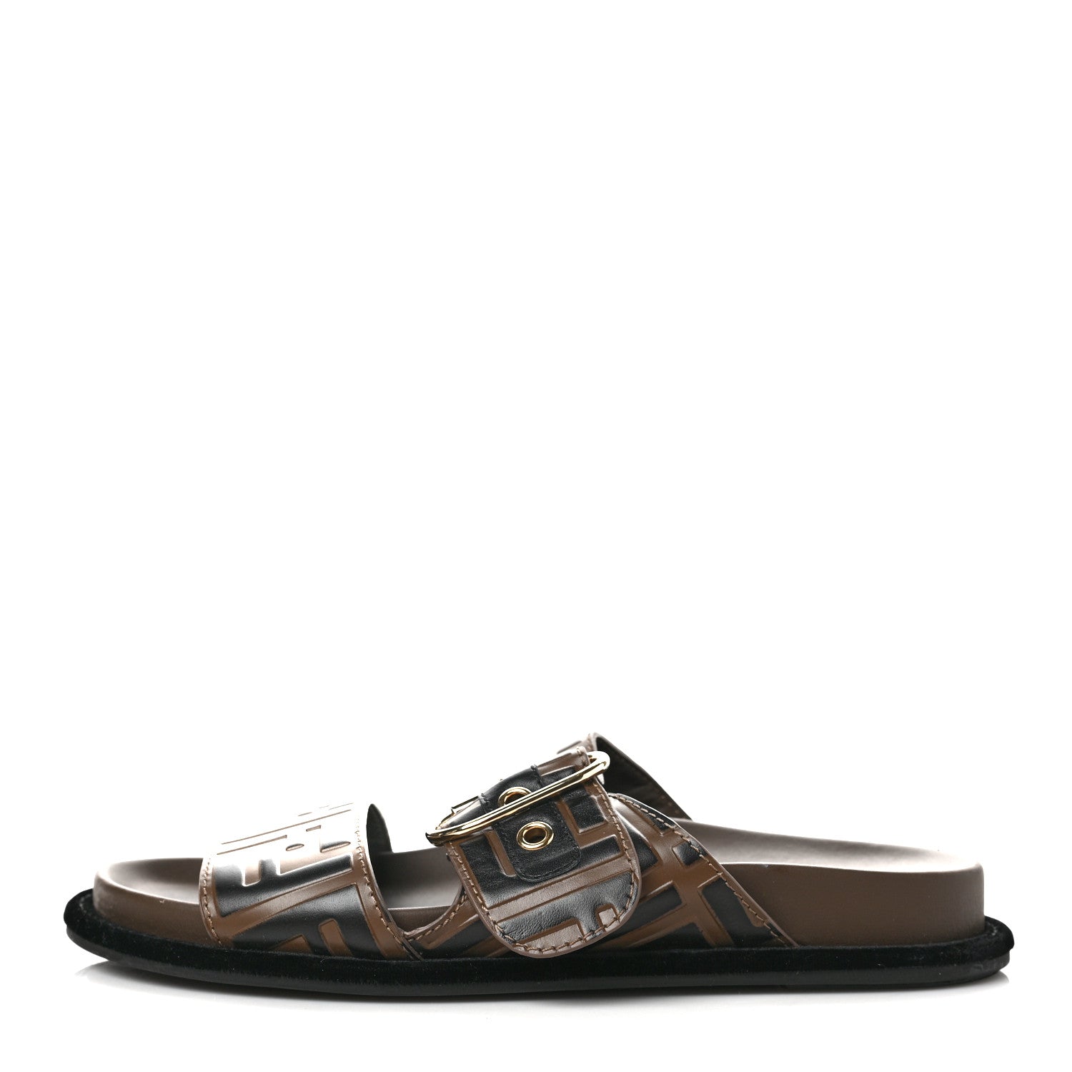 Fendi Calfskin FF Embossed Slide Sandals 35 Maya Black 1 of 9
