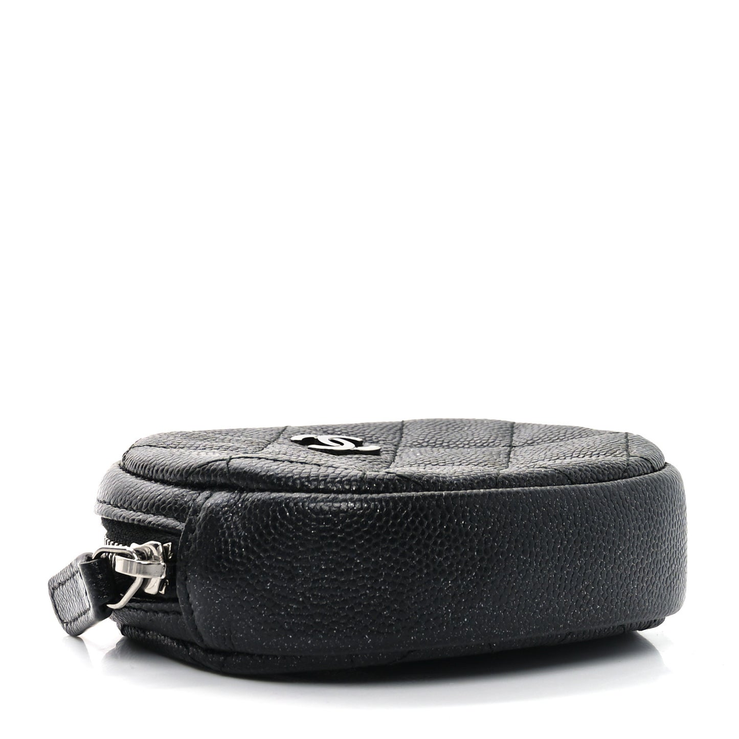 Metallic Caviar Quilted Zip Around Classic Coin Purse Black