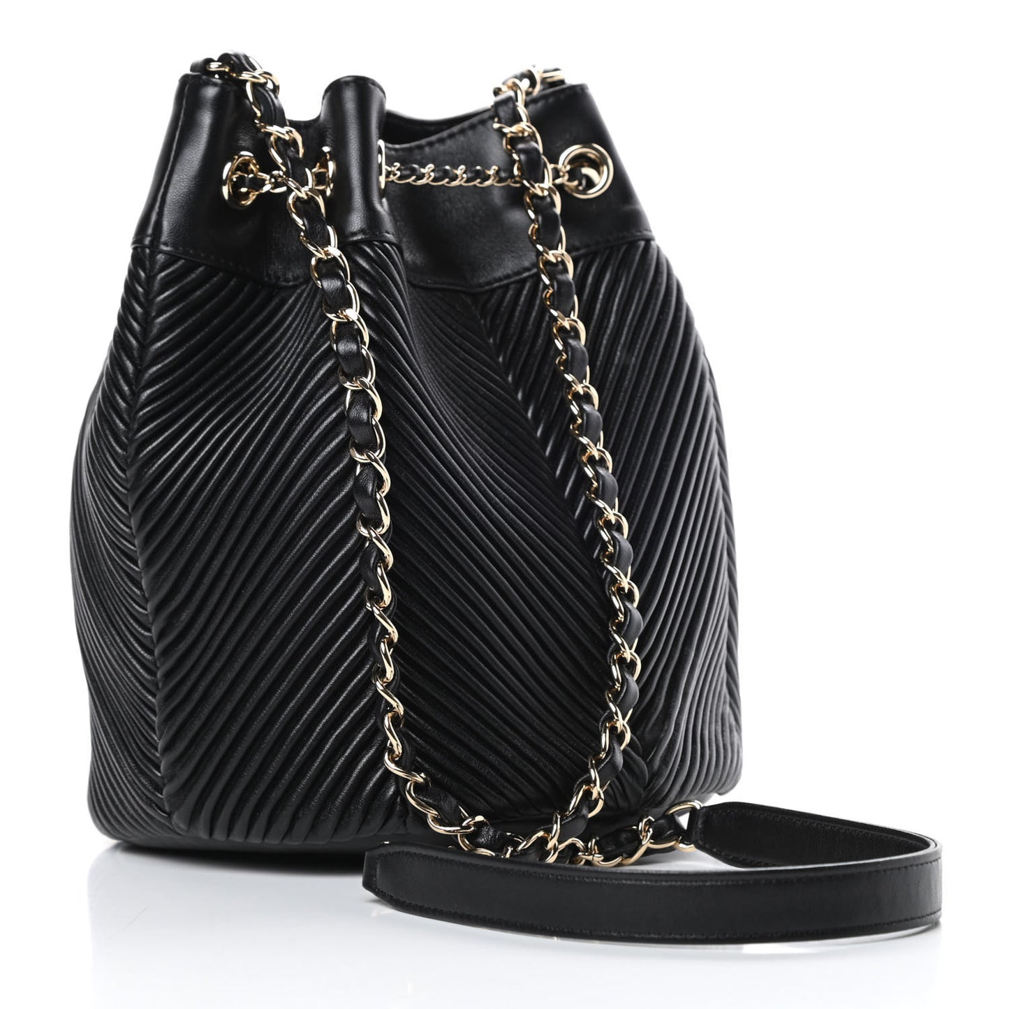 Lambskin Chevron Drawstring Bag Black