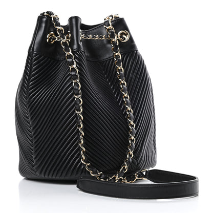 Chanel Lambskin Chevron Drawstring Bag Black 3 of 11