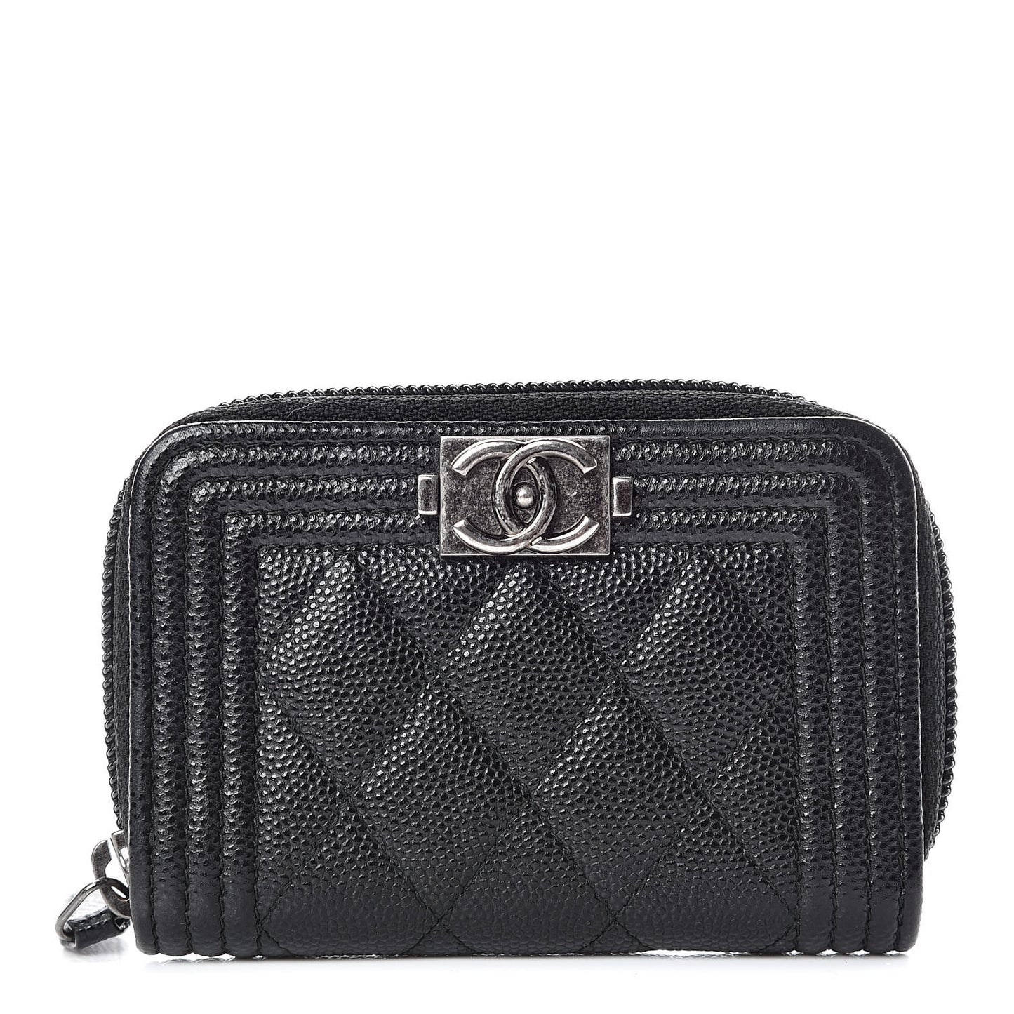 Caviar Quilted Boy Zip Around Coin Purse Wallet Black