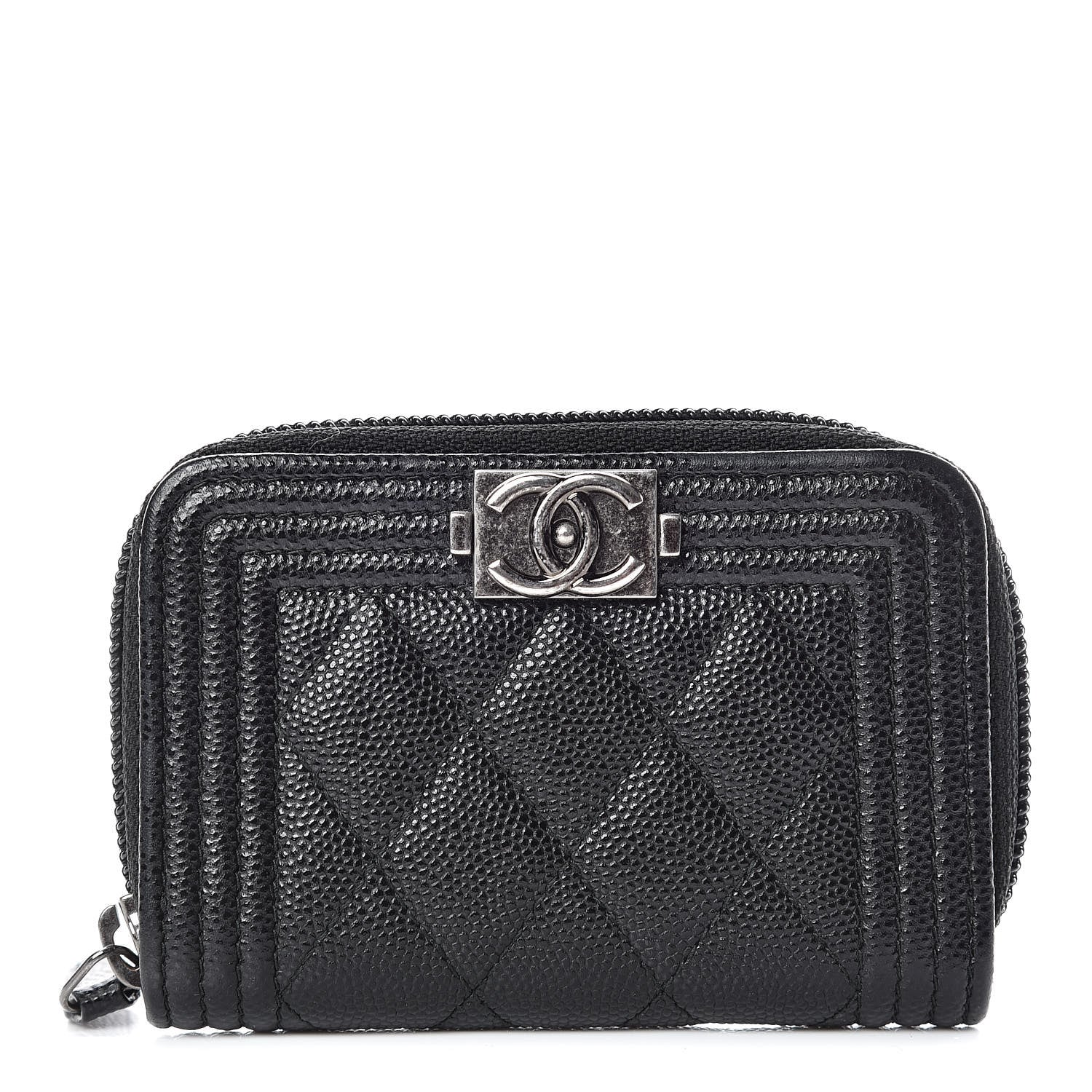 Chanel Caviar Quilted Boy Zip Around Coin Purse Wallet Black 1 of 9