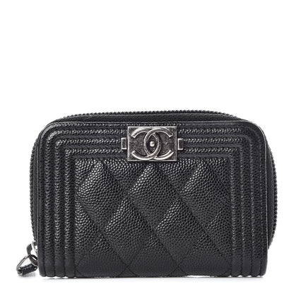 Chanel Caviar Quilted Boy Zip Around Coin Purse Wallet Black 1 of 9