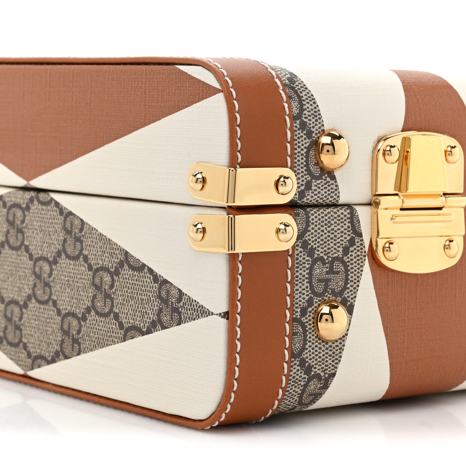 Gucci GG Supreme Monogram Boarded Dyana Calfskin Rhombus Print Savoy Top Handle Beauty Case Beige Ebony Mystic White Hazel Brown 8 of 8