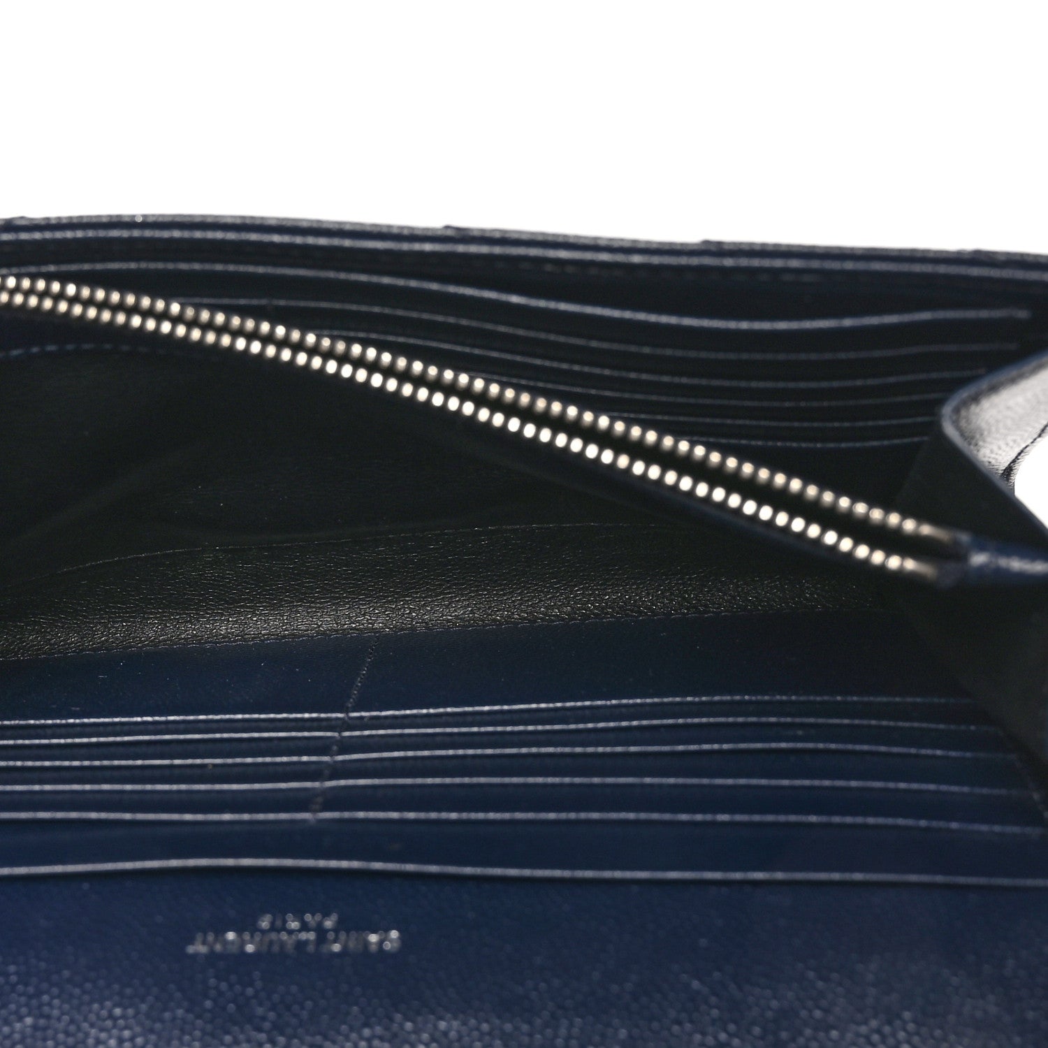 Saint Laurent Grain De Poudre Matelasse Chevron Monogram Chain Wallet Deep Marine 6 of 10