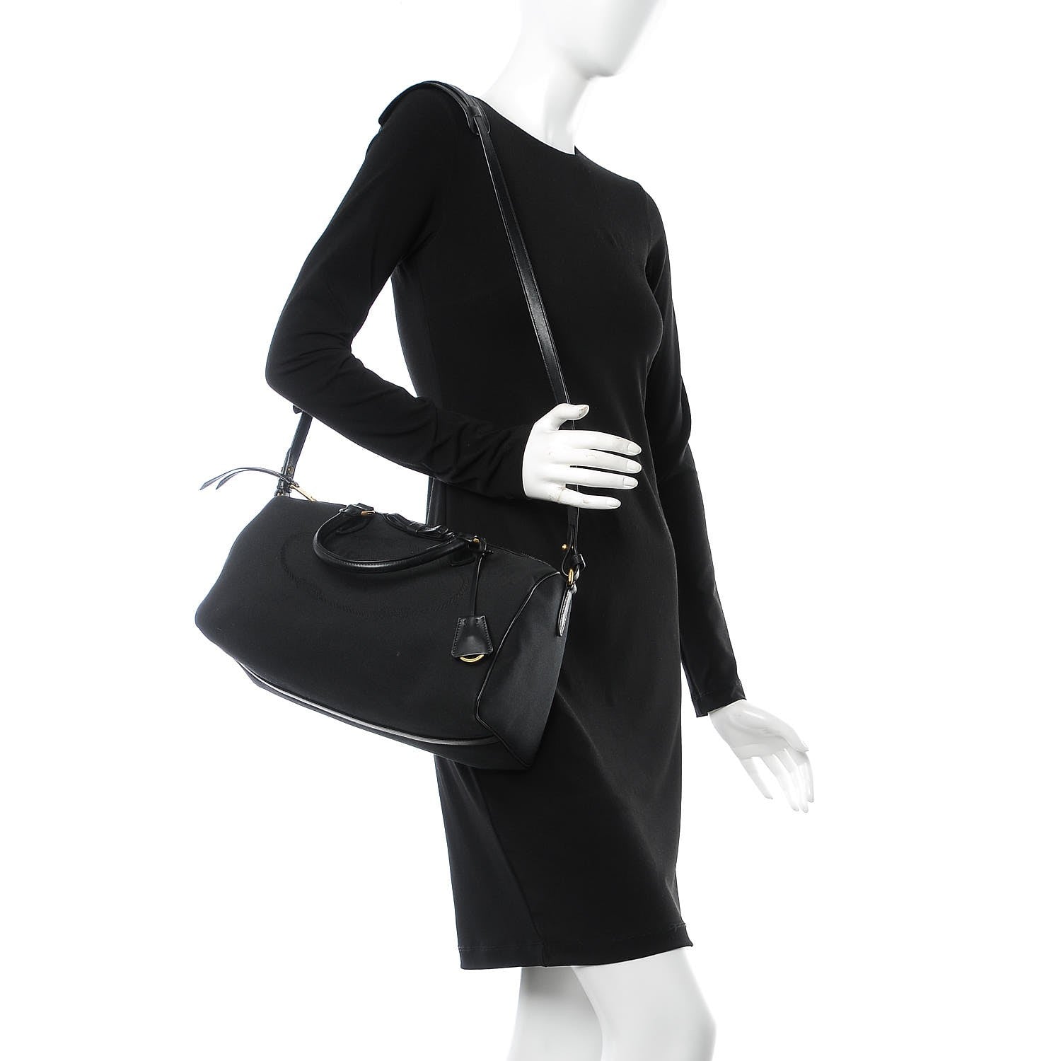 Prada Jacquard Logo Bauletto Top Handle Black 3 of 8