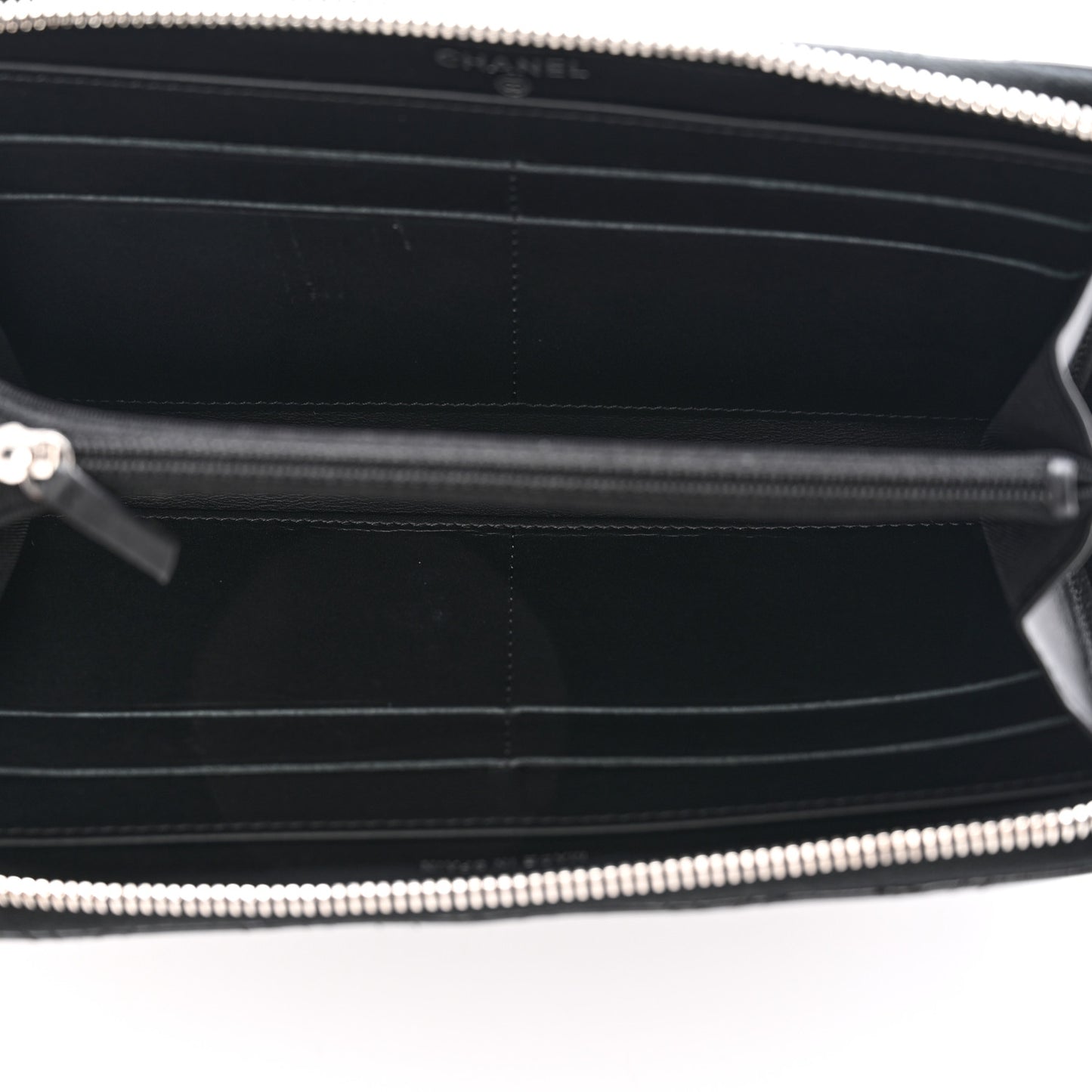 Patent Quilted Double Stitched Zip Around Wallet Black