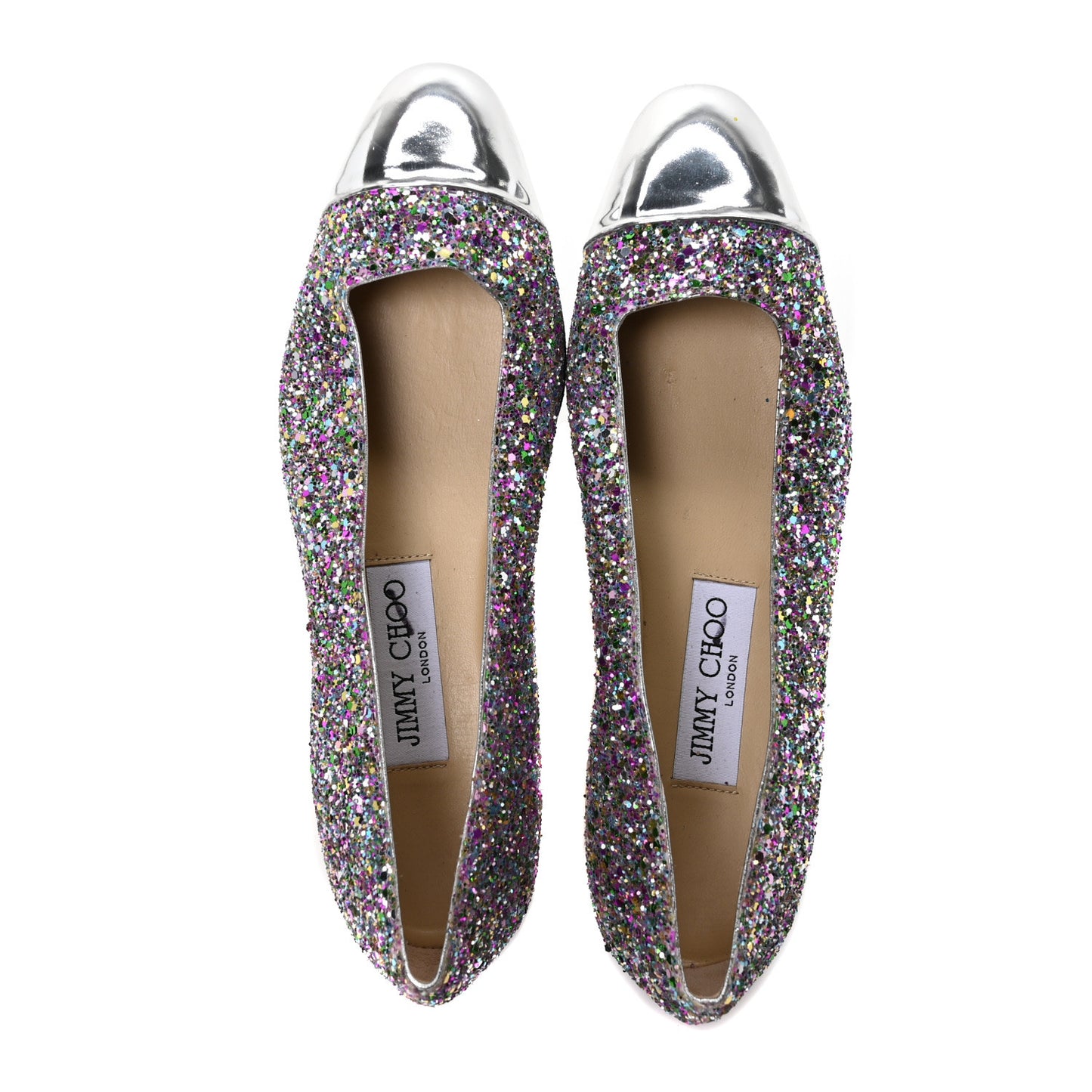 Patent Calfskin Coarse Glitter Confetti Watson Flats 36 Silver Multicolor