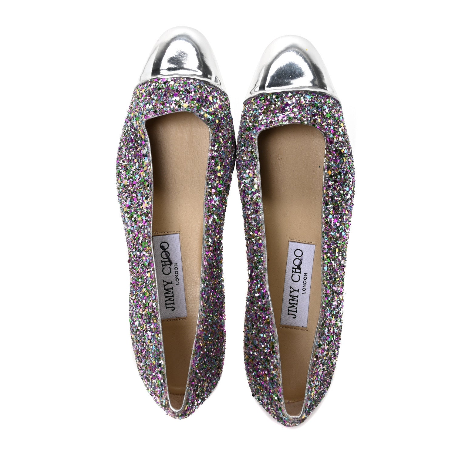 Jimmy Choo Patent Calfskin Coarse Glitter Confetti Watson Flats 36 Silver Multicolor 2 of 9