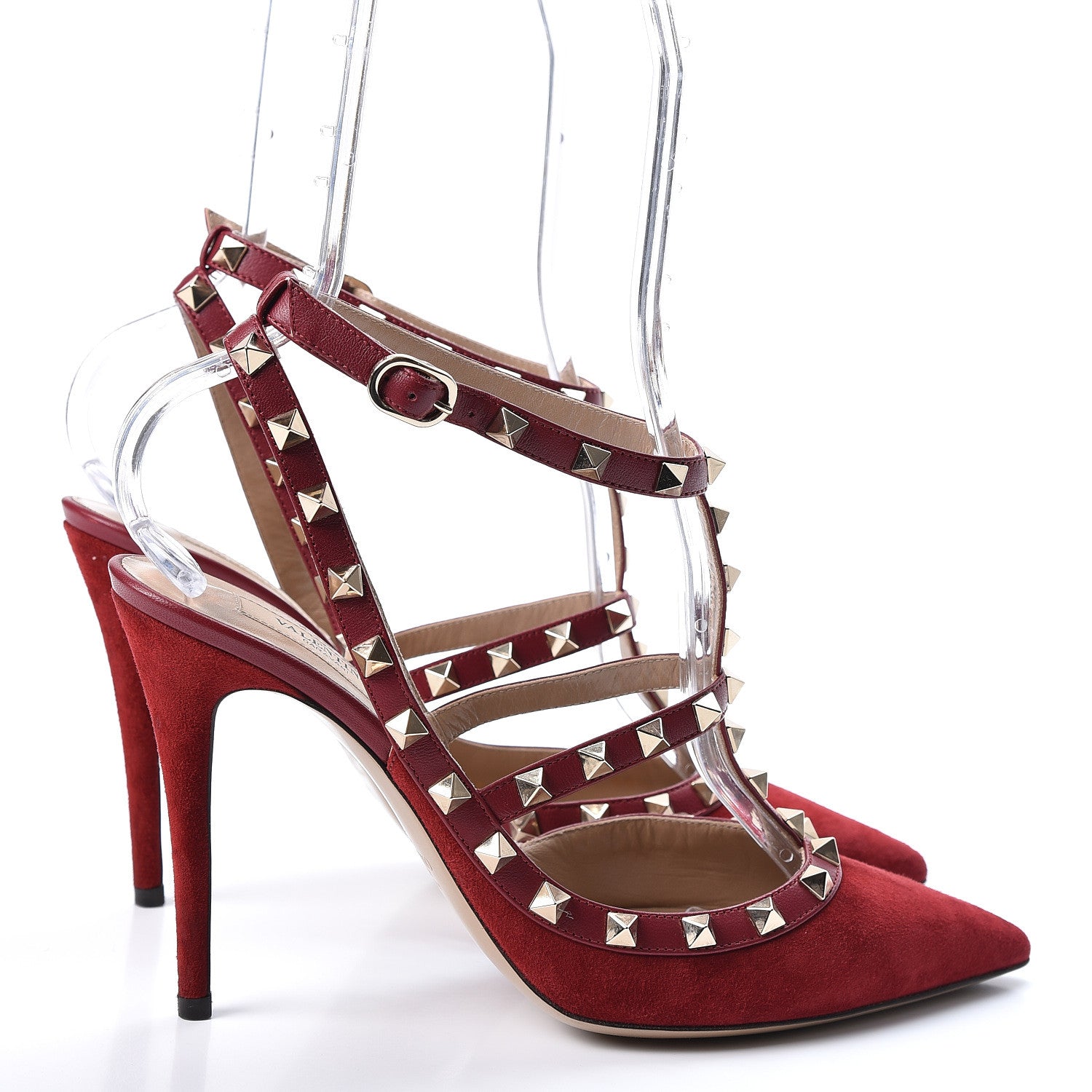 Valentino Garavani Suede Rockstud Ankle Strap Pumps 40.5 Dark Red 4 of 10