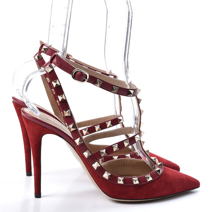 Valentino Garavani Suede Rockstud Ankle Strap Pumps 40.5 Dark Red 4 of 10