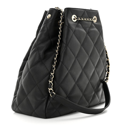 Chanel Lambskin Quilted Chain Drawstring Bag Black 3 of 10